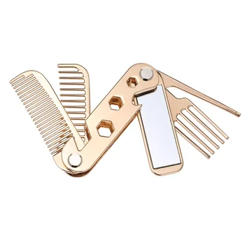 

Men Hair Comb Folding Moustache Beard Combs Barber Multifunctional Beard Pick With Mirror Travel Hair Care Styling Brush Tool