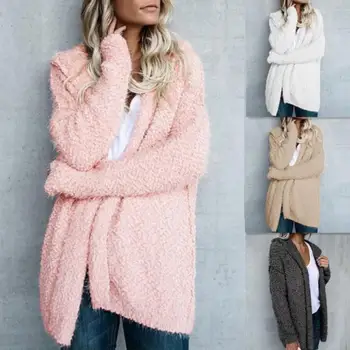 

Ladies Cardigan Sweaters Coat Women Loose Solid Color Hooded Cardigan Long Sleeve Open Front Knitted Sweaters Cardigan Outwear