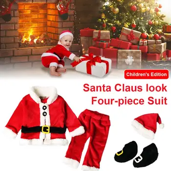 

Christmas Costume Baby Boy Clothes Set Infant Kids Costume Santa Claus Long Sleeve Tops+Pants+Hat+Socking High Quality 4PCS