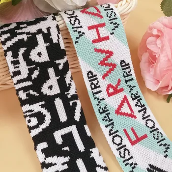 

10 yards New Letter Knitted Jacquard Net Tape Polyester Ribbed Pattern Knitted Webbing