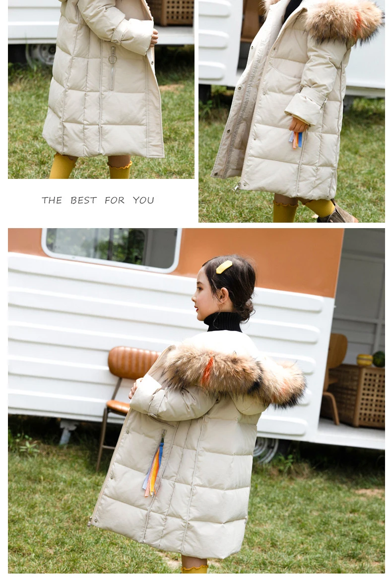 Dollplus/пальто для девочек зимняя детская одежда зимняя меховая куртка для девочек 12 лет, теплое плотное длинное однотонное пуховое пальто с капюшоном