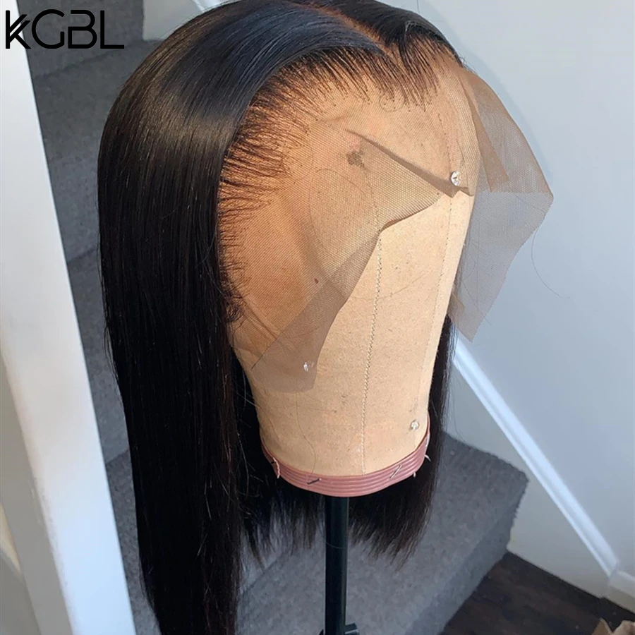 KGBL короткий Боб 13*4 фронта шнурка средний коэффициент "-16" человеческие волосы парики бразильские не-Реми волосы натуральный цвет Предварительно сорванные парики