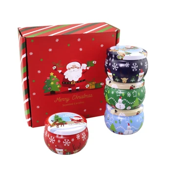 

4pcs Jars Christmas Decorative Storage Sets Festivals Candle Jar Candy Biscuit Tins Colorful Box Packaging Best Gift for Friend