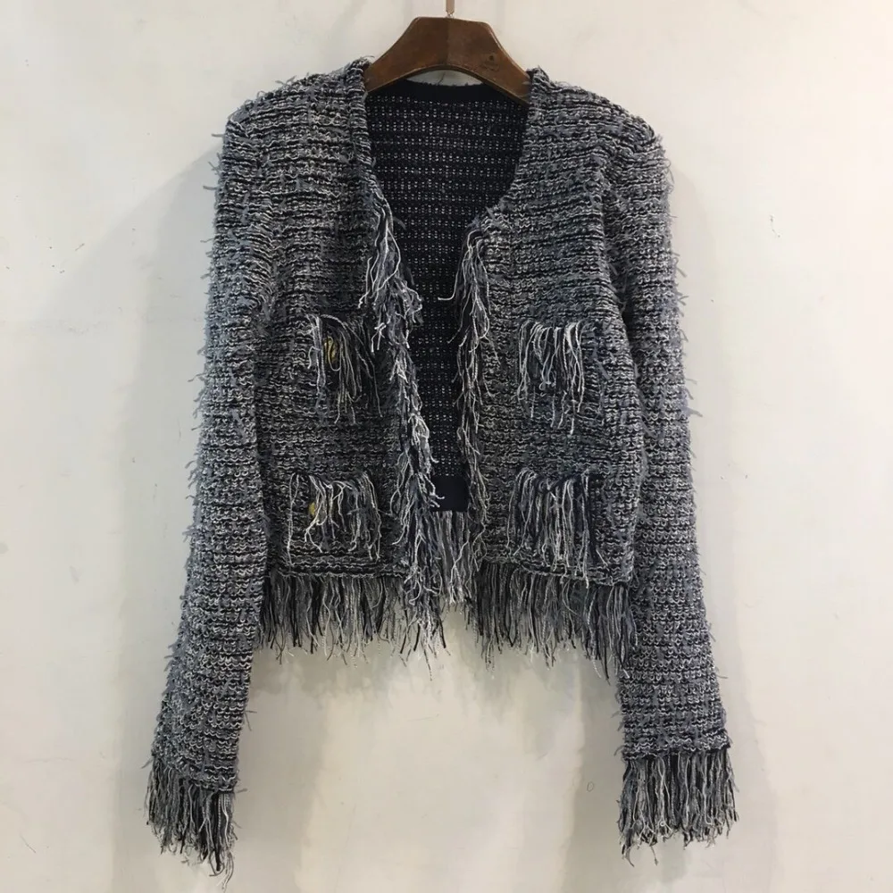 Новинка 2019FW winner, Высококачественная Женская твидовая куртка с кисточками, пальто, женская повседневная верхняя одежда, пальто ddxgz2