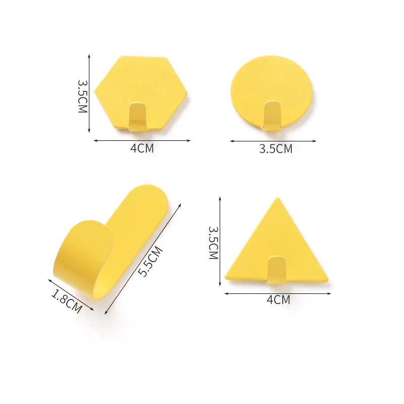 4 шт./компл. геометрический крюк в стену прямой клей крючок для ключей самоклеющийся держатель для ключей, крючки, станок для двери и стены органайзер для хранения украшения дома - Цвет: 4 pcs yellow