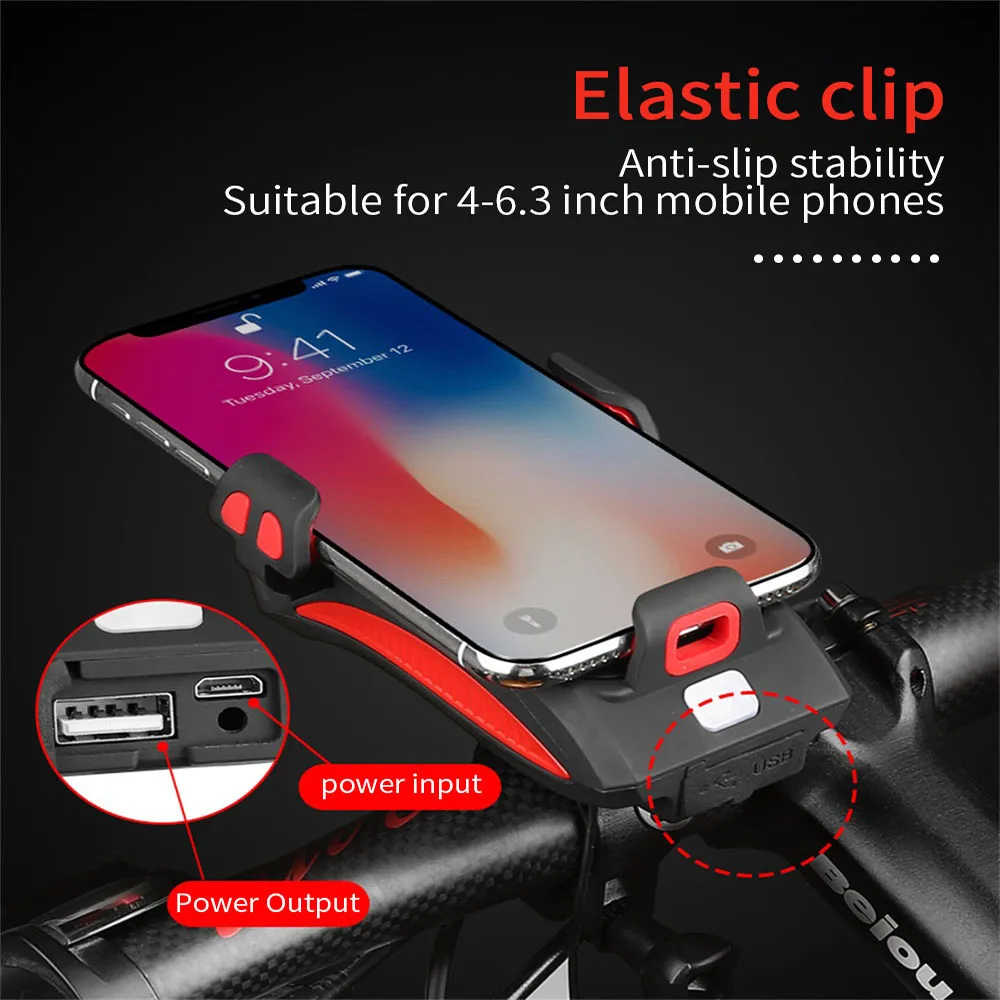 Multi-function Bicycle Headlight Mobile Phone Holder USB Charging Mountain Bike Carbell Mobile Phone Bracket Waterproof
