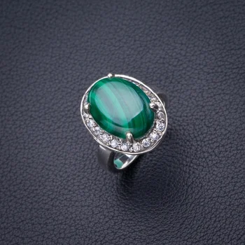 

StarGems Natural Malachite Zircon Handmade 925 Sterling Silver Ring 8 D4161