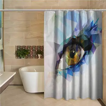 

Eye Waterproof and Colorful Shower Curtain Womans Eye with Polygonal Triangles Effect Artistic Modern Geometric Colorful Print