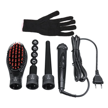 

85W Led Ceramic Hair Styling Curler Iron Curling Tools Wand Tongs Rollers Set, Curly / Straight Tube + Comb + Gourd + Gloves Eu