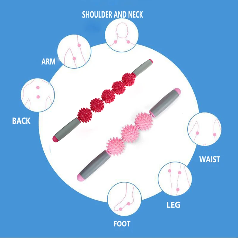 

PVC neck massage roller stick yoga Relax Muscle Roller 3/ 5 Spiked Balls fitness Anti Cellulite Slimming Trigger Point massager