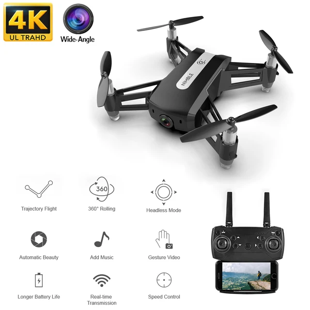 $US $36.37  RC 4K Drone With HD Camera WiFi 1080 Wide-angle Camera Follow Me Quadcopter FPV Quadcopter Foldable