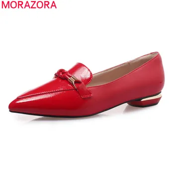 

MORAZORA Plus size 33-43 2020 women shoes square heels pointed shallow single shoes pu leather summer dress shoes woman