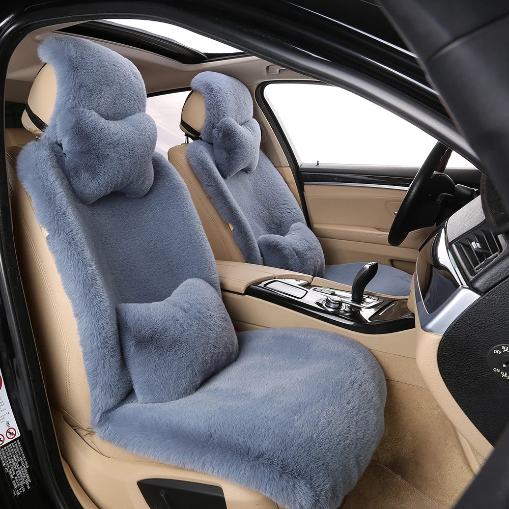Universal Winter Car Seat Cushion Headrest Lumbar Support Imitated Rabbit  Fur Car Seat Cover Thickened Plush Auto Cape Keep Warm - AliExpress