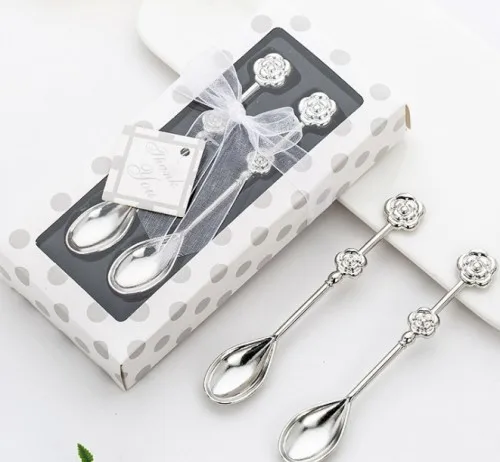 

(40Pieces=20Pcs/lot) Silver Wedding reception gifts of Rose Design Coffee Spoon Party Favors in Elegant gift For bridal favor