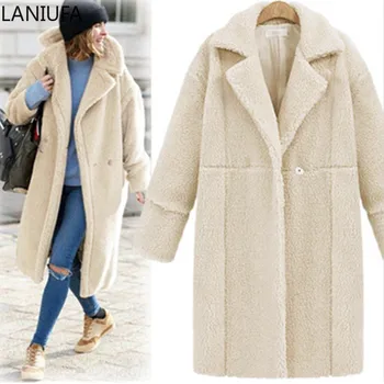 

New Autumn Winter Women Woollen Coat Long Sleeve Turn-Down Collar Oversize Blazer Outwear Jacket Overcoats Loose Coat Women Y956