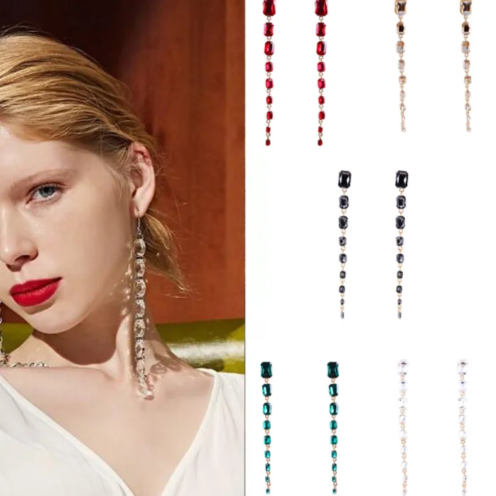 Европа и Америка Мода Кристалл длинные сережки с кисточками для женщин Мода Bijoux вечерние темперамент свисающие серьги