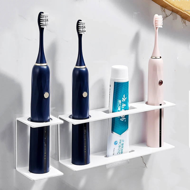 Wall Mounted Electric Toothbrush Holder Black Toothpaste Holder For Bathroom Shelf White Storage Rack For Home