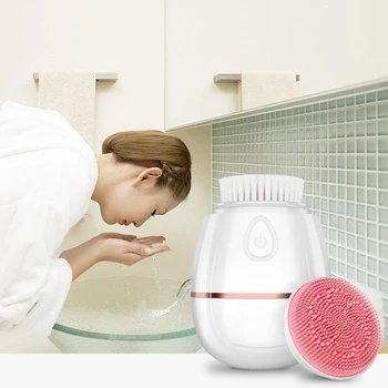 

Dual Heads Electric Face Cleansing Brush Nylon & Silicone Bristles 5 Levels Speed Inductive Charging Waterproof Facial Cleansing