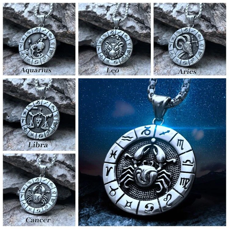 Silver Color 12 Constellation Zodiac Sign Pendant Necklace