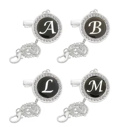 Rose Gold Bling Baby Pacifier Clips Chain 26 Name Initial Letter Rhinestone Pacifier Holder Newborn Baby Soother Nipple Chain
