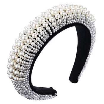 

Za Brand Velvet Pearl Matador Padded Headbands Pearls Embellished Soft Velvet Headbands Women 4.2cm Wide Goth Wedding Headpiece