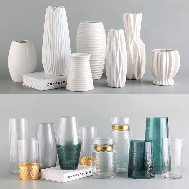 Tabletop Vases for Flowers Ceramic Terrarium Glass Containers Modern Nordic Tall Flower Vase Home Decoration White | Дом и сад