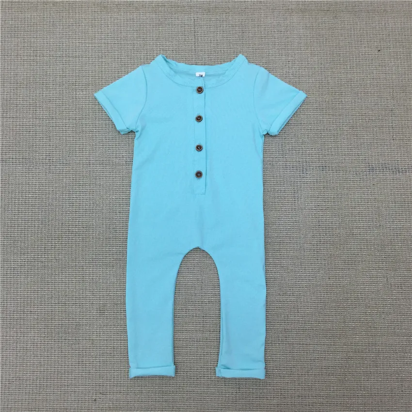 Мальчиков летом пошел новорожденных детей с коротким рукавом простую пижаму комбинезон черно- серой playsuits для новорожденных новых - Цвет: Небесно-голубой
