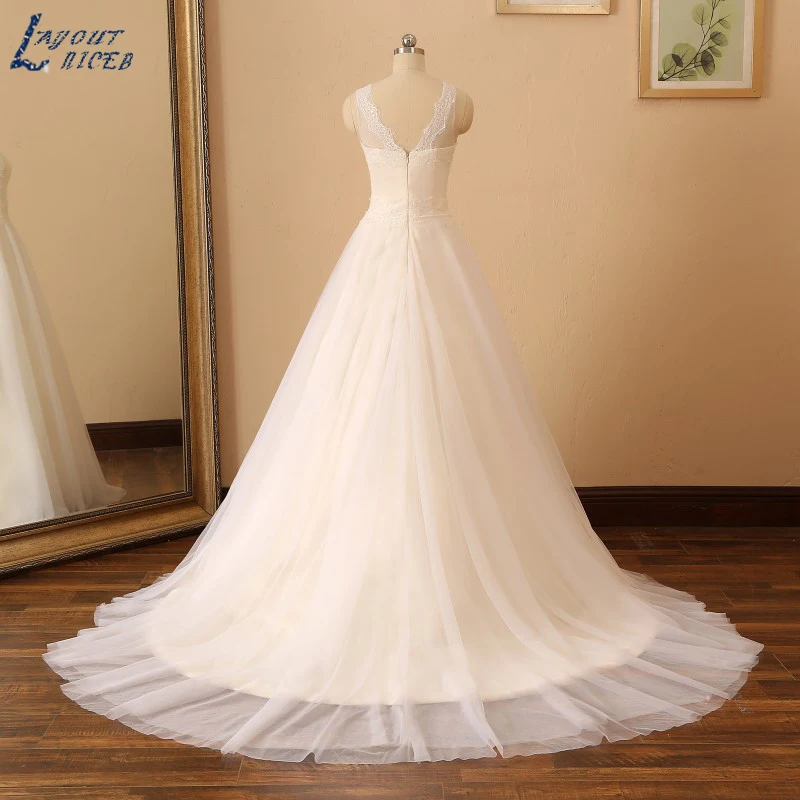YQS027 Vestido De Noiva кружевное модное свадебное платье с v-образным вырезом Свадебное платье трапециевидной формы на молнии свадебное платье на заказ
