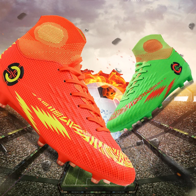 

Size 46 Soccer Boots Light Cleats Spikes FG Ankle Superf Protection Design High Top Sneakers Soft Turf Futsal Football Shoes Men
