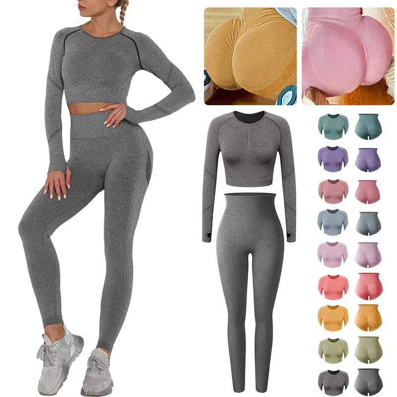 

Women Fitness Gyms Leggings Seamless 2 Piece Set Workout Outfit High Waist Anti Cellulite Legging Crop Tops Push Up Warm pants