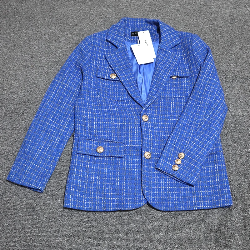 2020 Autumn Winter Vintage Plaid Tweed Blazers Jackets Women Elegant Office Suit Coat Female Solid Outwear Tops Mujer