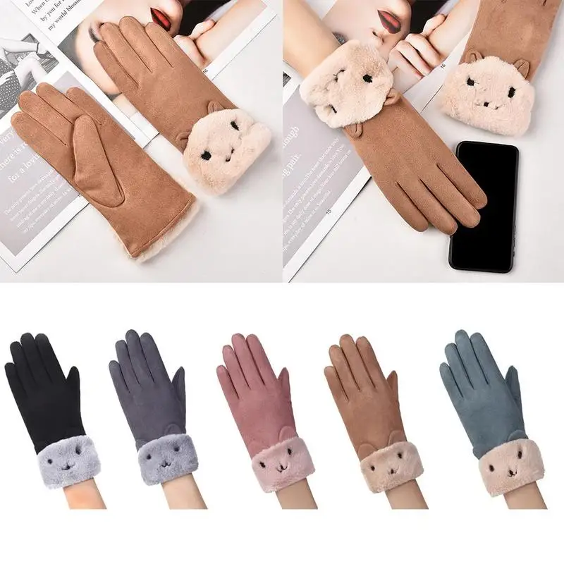 

Fashion Winter Warm For Ladies Outdoor Sports Cashmere Full Finger Double Layer Furry Mittens Women Gloves
