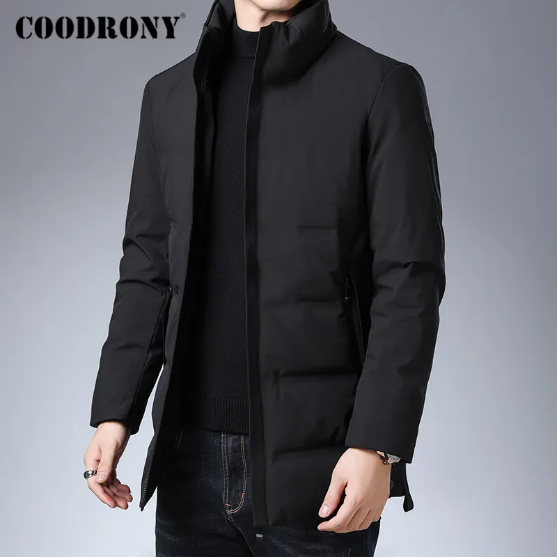 Бренд COODRONY, куртка на утином пуху, Мужская одежда, новинка, Осень-зима, толстые теплые куртки, повседневное пальто со стоячим воротником, мужская верхняя одежда 98032 - Цвет: Черный