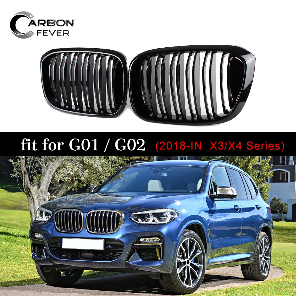 Dual Slats Front Kidney Grill For BMW X3 G01 X4 G02 ABS Gloss Black