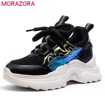

MORAZORA 2020 top quality genuine leather shoes women sneakers multicolor lace up flat platform shoes woman casual shoes