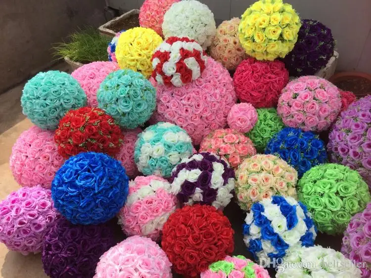 20cm 8inch Artificial Silk Rose ball Wholesale Rose flower kissing Balls Wedding Party Decorations Christmas Ornaments
