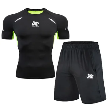 

2020 new Compression Jogging Short Sleeve Tops Shorts Tracksuit Fitness Tight Running Set Tights T-shirt Leggings Men Gym sets