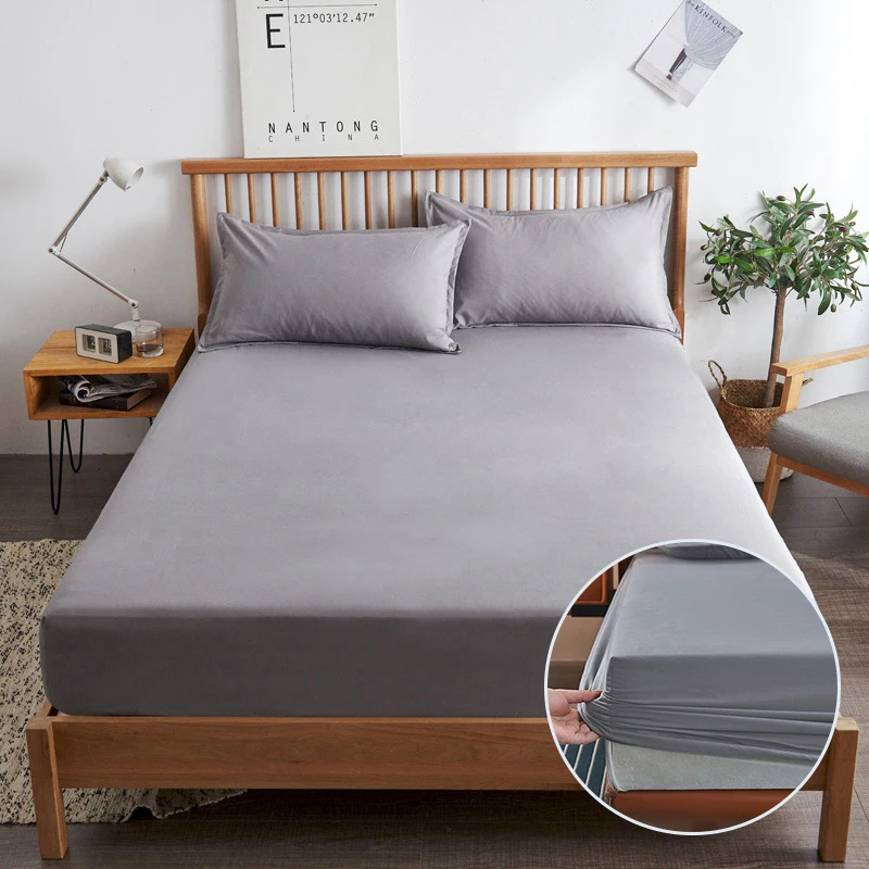 Solid Mattress Cover Waterproof Fitted Sheet Four Corners Bed Elastic Band King Size Polyester Bedspread (no Pillowcases) | Дом и сад
