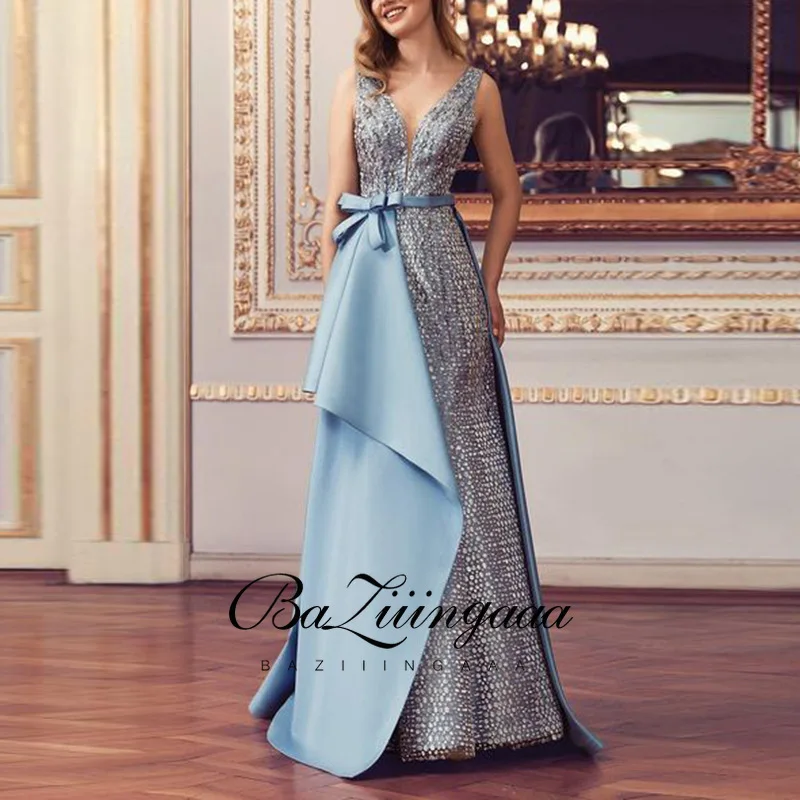 BAZIIINGAAA Luxury 2021 Party Elegant Woman Evening Gown Plus Size Slim Printed Long Evening Dresses Ever Pretty Dress 