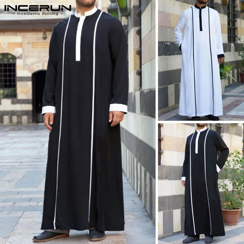 

Muslim Clothing Men Islamic Arabic Kaftan Long Sleeve Fashion Patchwork Abaya Robes Saudi Arabia Middle East Jubba Thobe INCERUN