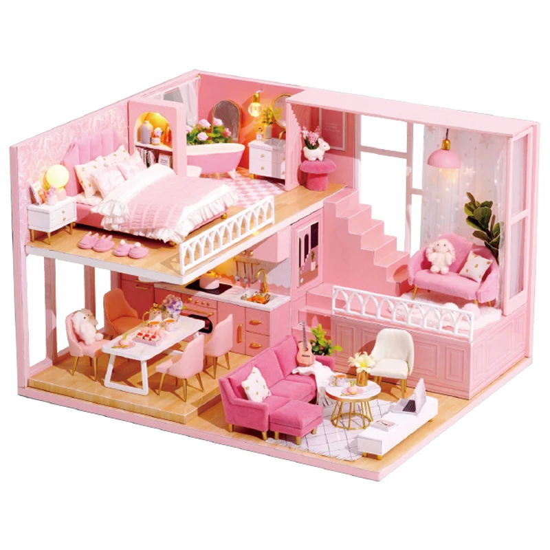 

DIY Doll House Loft Miniature Dollhouse Assemble Kits 3D Wooden House Furnitures Toy Model for Children Xmas Birthday Gifts