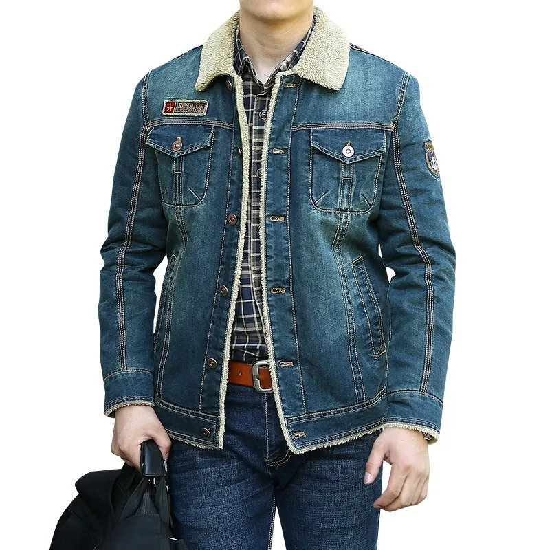 Liketkit Men's Winter Denim Parkas Male Smart Casual Thicken Jeans Jackets Mens Fleece Short Warm Vintage Fashion Overcoat