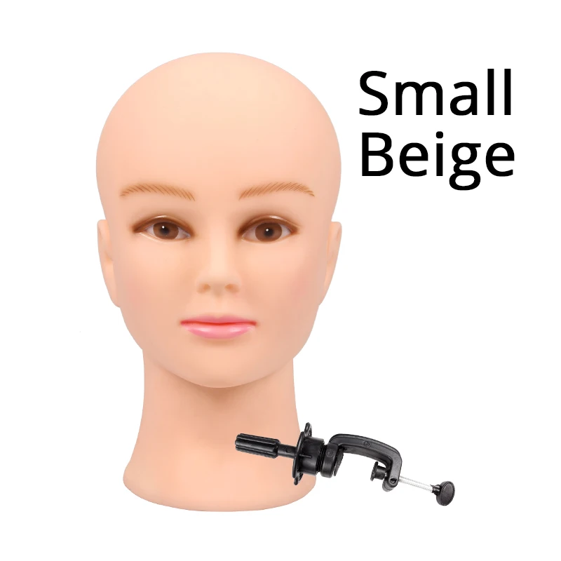 Small Beige Профессиональный лысый манекен голова с подставкой Заводская распродажа женский манекен голова для париков ювелирные изделия для шляп для женщин девочек 52.cm 21 inch - Цвет: Small Beige