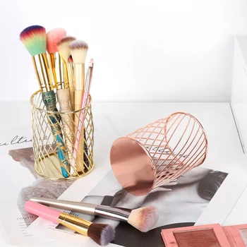 

Cylindrical Case Makeup brush storage basket Rose Gold Wrought iron storage basket Comestic Storage Box Pen Holder Organizer