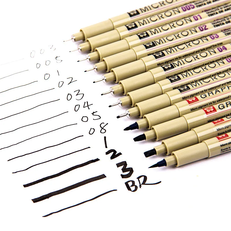 Pigment Liner Pigma Pen Micron Marker Pen 0.05 0.1 0.2 0.3 0.4 0.5 0.8 Brush Different Tip Black Fineliner Sketching 1 Piece