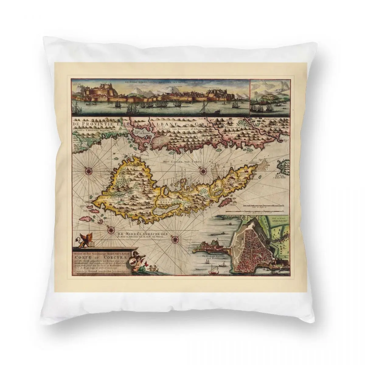 

Map Of Corfu 1790 Square Pillowcase Polyester Linen Velvet Creative Zip Decor Pillow Case Home Cushion Cover Wholesale