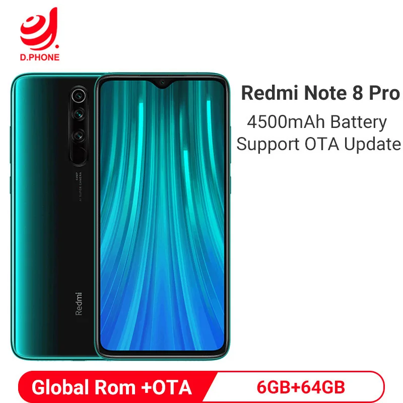 Смартфон Xiaomi Redmi Note 8 Pro с глобальной прошивкой, 6 ГБ, 64 ГБ, 64 мп, четырехъядерный мобильный телефон MTK Helio G90T с восьмиядерным процессором 4500 мАч