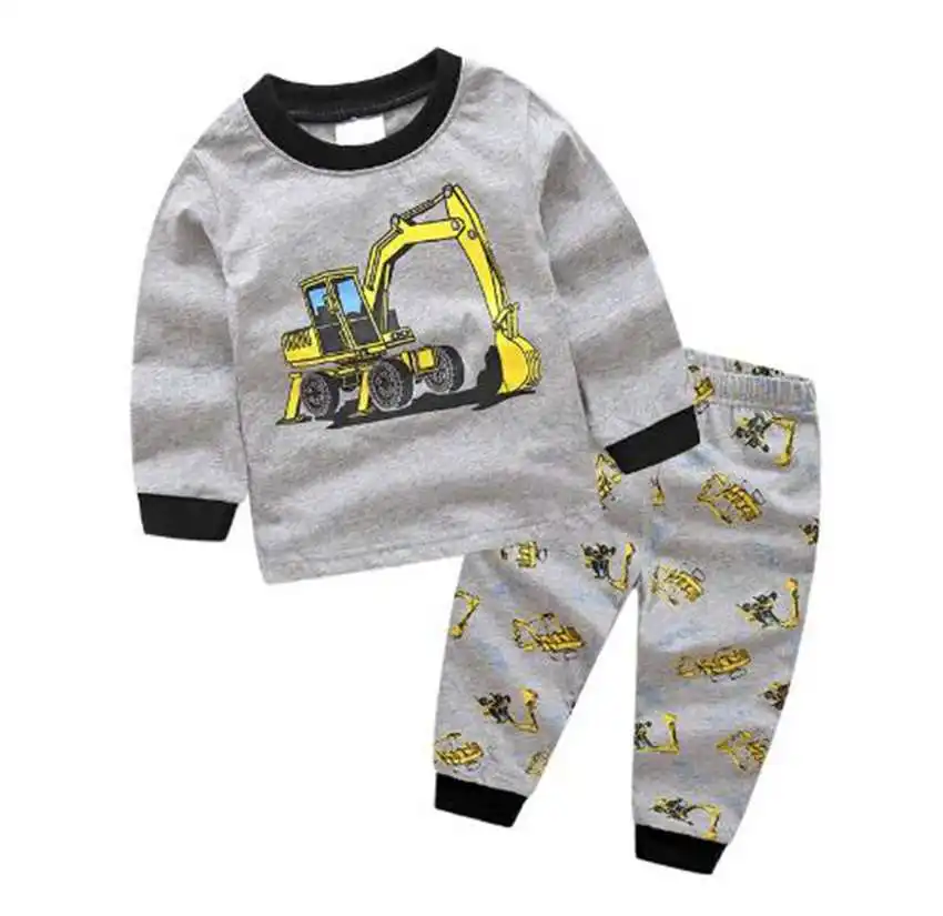 Весенне-осенний комплект одежды для детей, пижамные костюмы для маленьких мальчиков комплекты одежды для девочек, одежда для сна, пижама с рисунком из хлопка - Цвет: Флуоресцентный желтый