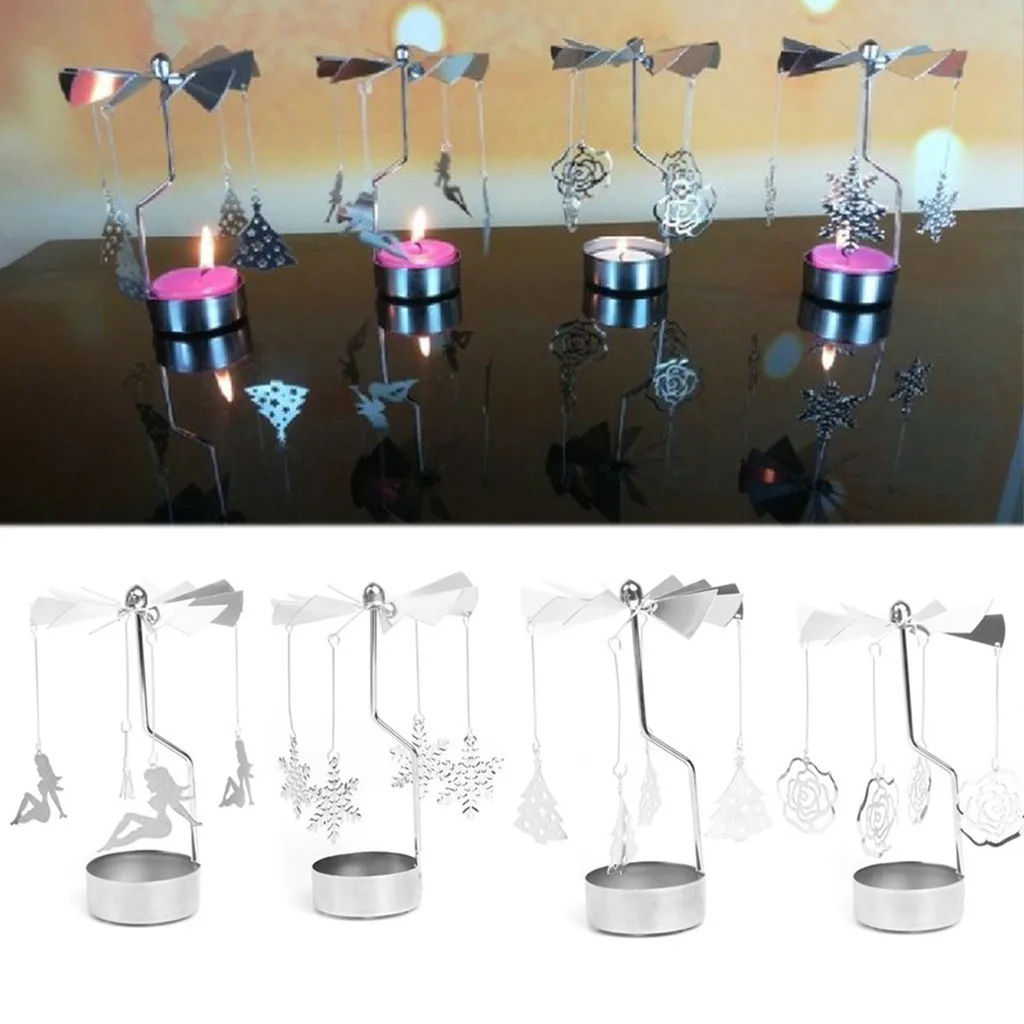 New Hot Spinning Rotary Metal Carousel Tea Light Candle Holder Stand Light Xmas Gift candlestick wedding centerpieces candelabra