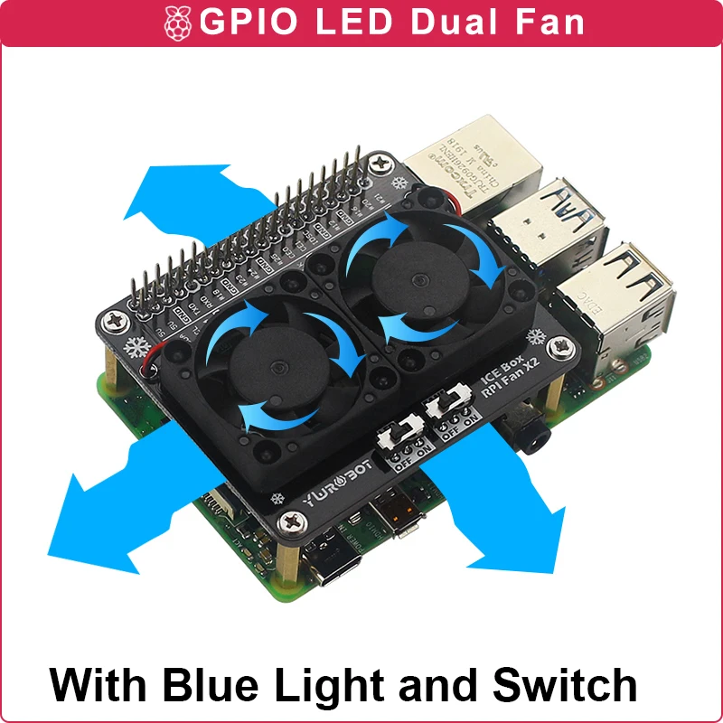 Raspberry Pi 4B GPIO двойной вентилятор модуль Вентилятор охлаждения с синим